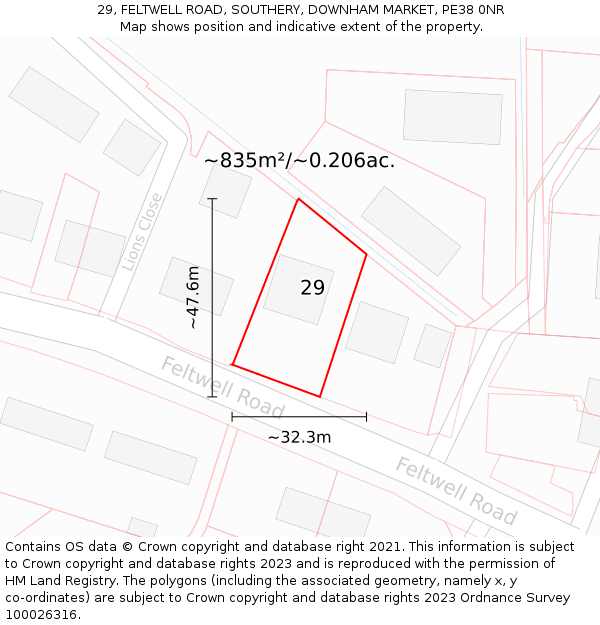 29, FELTWELL ROAD, SOUTHERY, DOWNHAM MARKET, PE38 0NR: Plot and title map