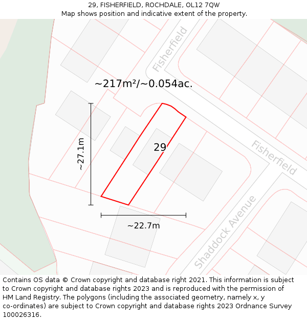 29, FISHERFIELD, ROCHDALE, OL12 7QW: Plot and title map