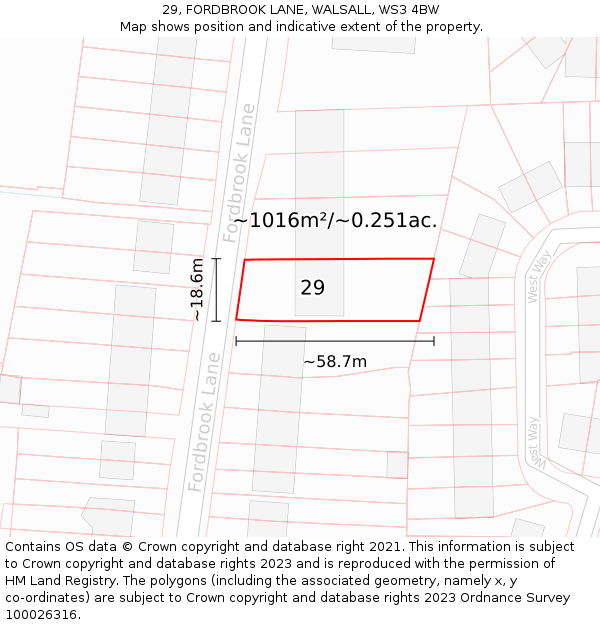 29, FORDBROOK LANE, WALSALL, WS3 4BW: Plot and title map