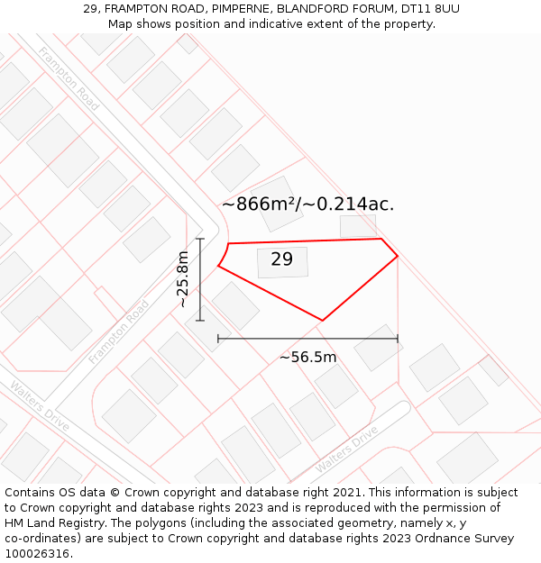 29, FRAMPTON ROAD, PIMPERNE, BLANDFORD FORUM, DT11 8UU: Plot and title map