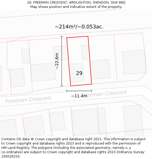 29, FREEMAN CRESCENT, WROUGHTON, SWINDON, SN4 9BQ: Plot and title map