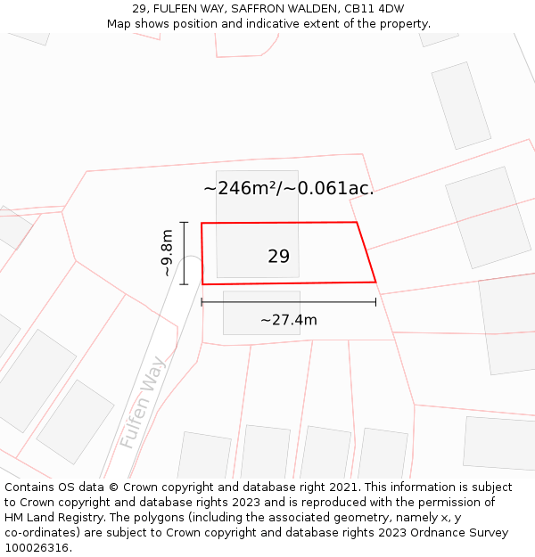 29, FULFEN WAY, SAFFRON WALDEN, CB11 4DW: Plot and title map