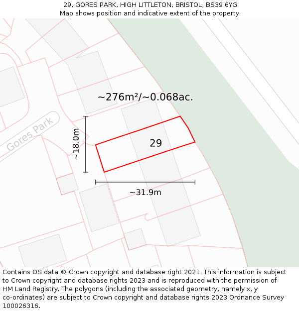 29, GORES PARK, HIGH LITTLETON, BRISTOL, BS39 6YG: Plot and title map