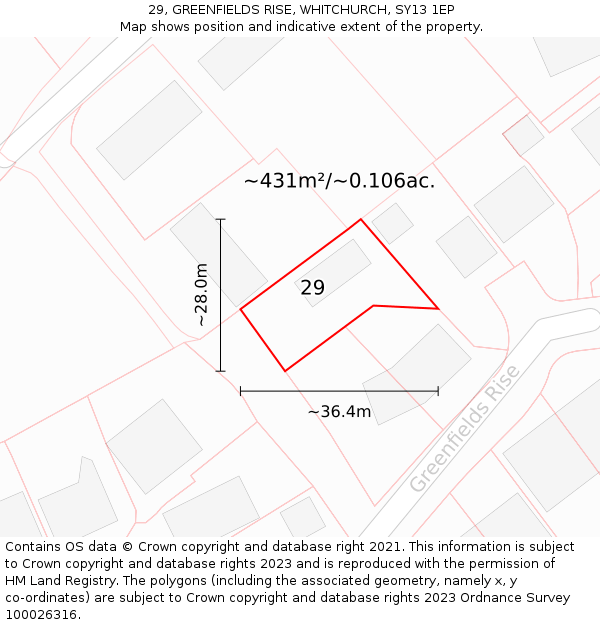 29, GREENFIELDS RISE, WHITCHURCH, SY13 1EP: Plot and title map