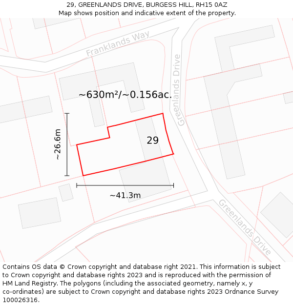 29, GREENLANDS DRIVE, BURGESS HILL, RH15 0AZ: Plot and title map