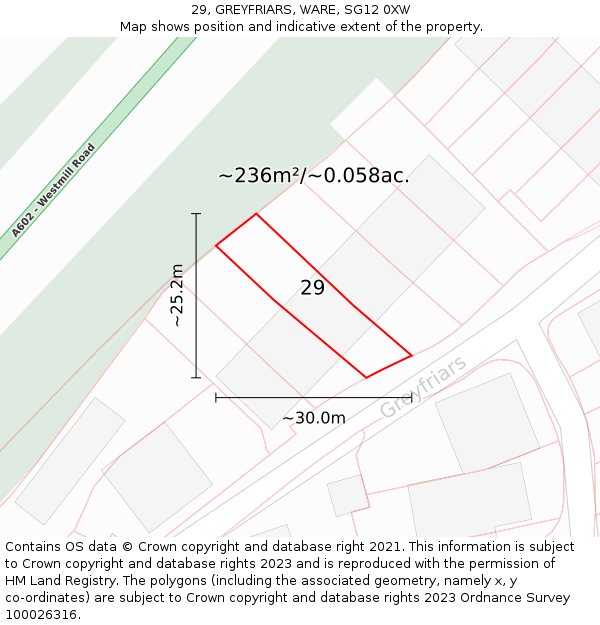 29, GREYFRIARS, WARE, SG12 0XW: Plot and title map