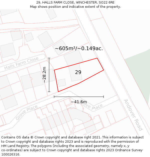 29, HALLS FARM CLOSE, WINCHESTER, SO22 6RE: Plot and title map