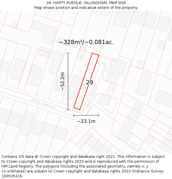 29, HARTY AVENUE, GILLINGHAM, ME8 0NA: Plot and title map