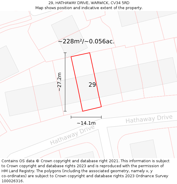 29, HATHAWAY DRIVE, WARWICK, CV34 5RD: Plot and title map