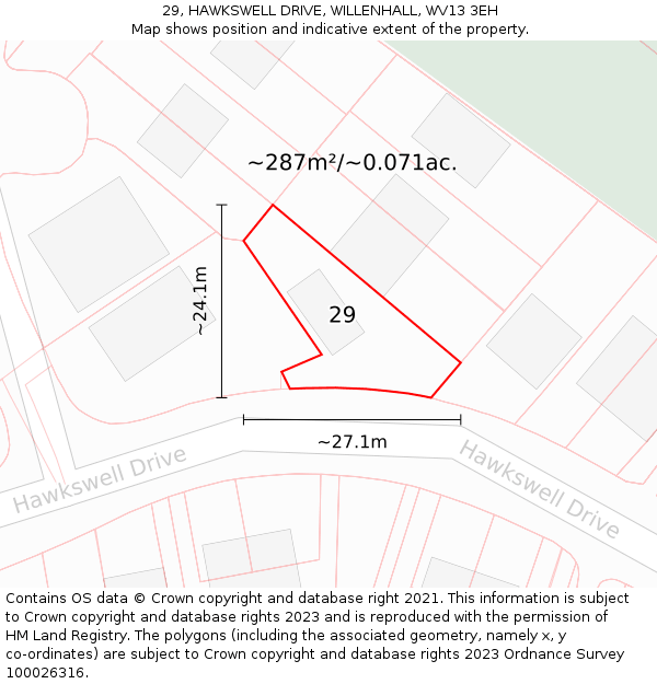 29, HAWKSWELL DRIVE, WILLENHALL, WV13 3EH: Plot and title map