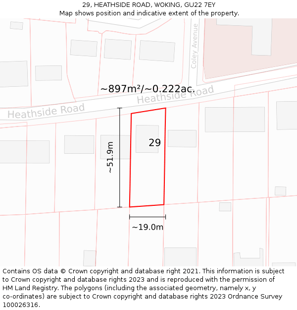 29, HEATHSIDE ROAD, WOKING, GU22 7EY: Plot and title map