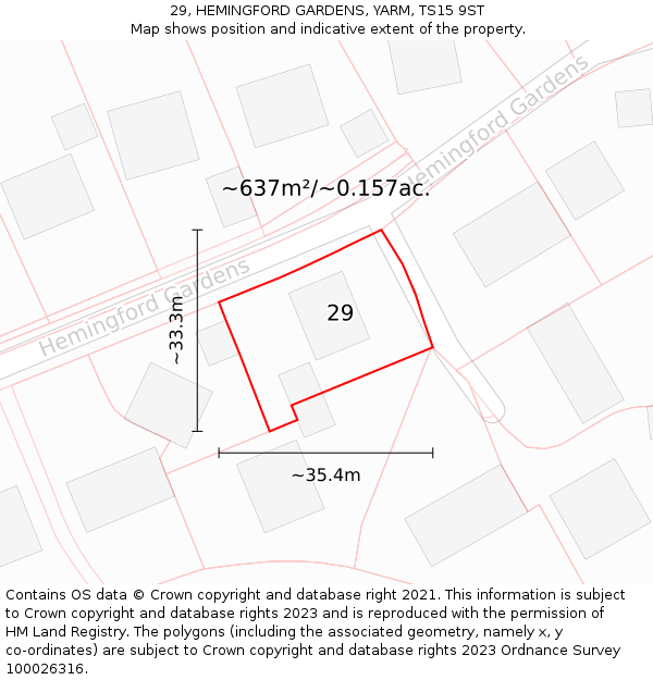 29, HEMINGFORD GARDENS, YARM, TS15 9ST: Plot and title map