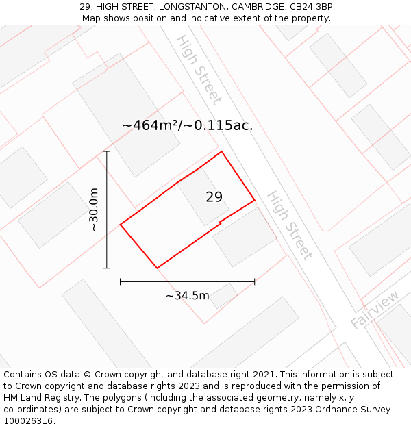 29, HIGH STREET, LONGSTANTON, CAMBRIDGE, CB24 3BP: Plot and title map