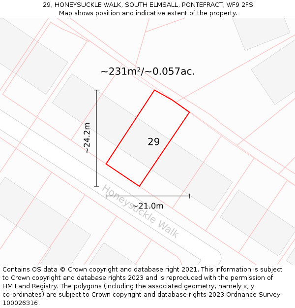29, HONEYSUCKLE WALK, SOUTH ELMSALL, PONTEFRACT, WF9 2FS: Plot and title map