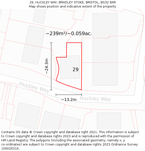 29, HUCKLEY WAY, BRADLEY STOKE, BRISTOL, BS32 8AR: Plot and title map