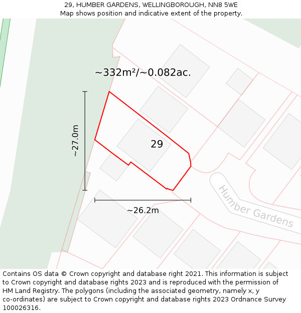 29, HUMBER GARDENS, WELLINGBOROUGH, NN8 5WE: Plot and title map