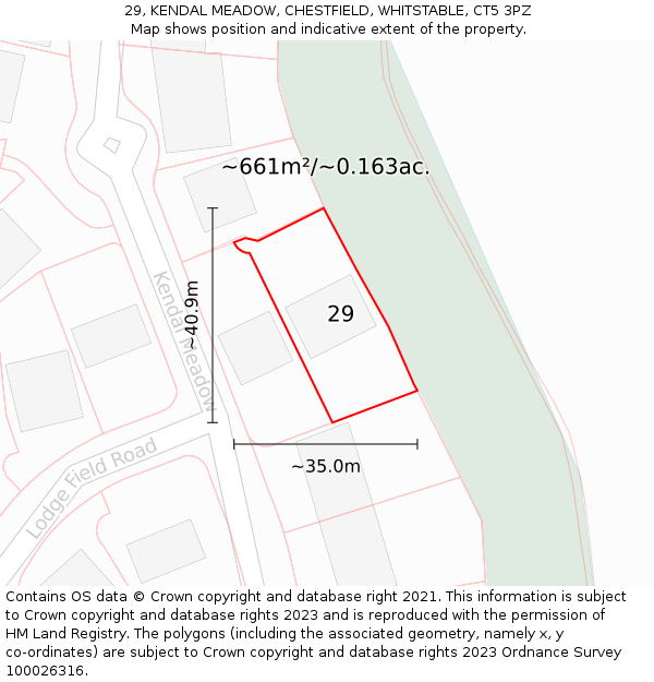 29, KENDAL MEADOW, CHESTFIELD, WHITSTABLE, CT5 3PZ: Plot and title map