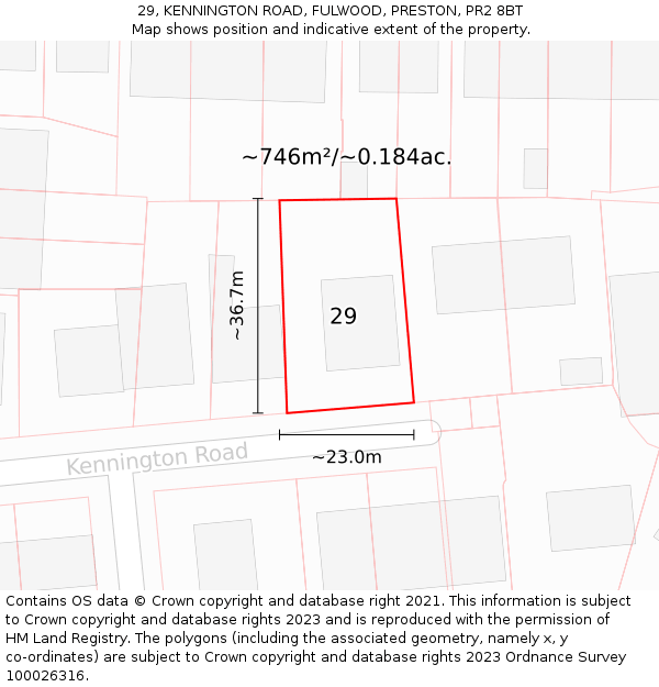 29, KENNINGTON ROAD, FULWOOD, PRESTON, PR2 8BT: Plot and title map
