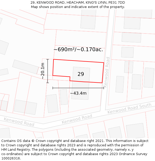 29, KENWOOD ROAD, HEACHAM, KING'S LYNN, PE31 7DD: Plot and title map