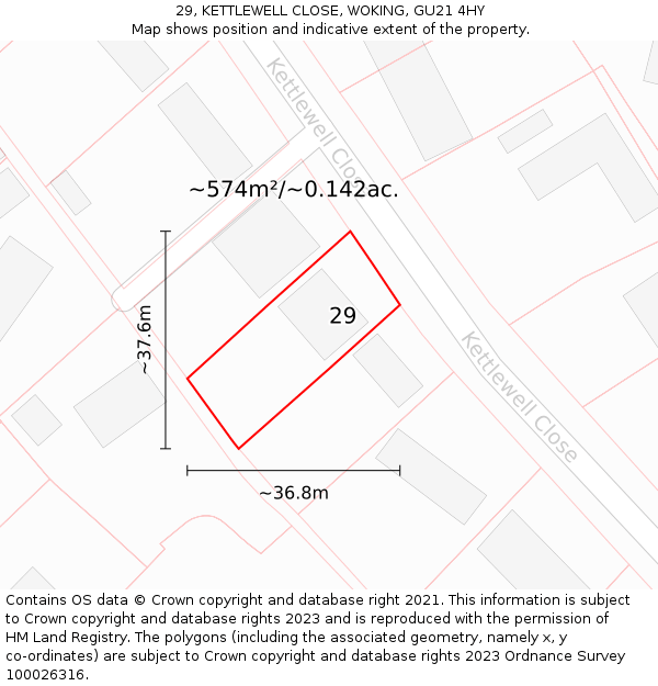 29, KETTLEWELL CLOSE, WOKING, GU21 4HY: Plot and title map