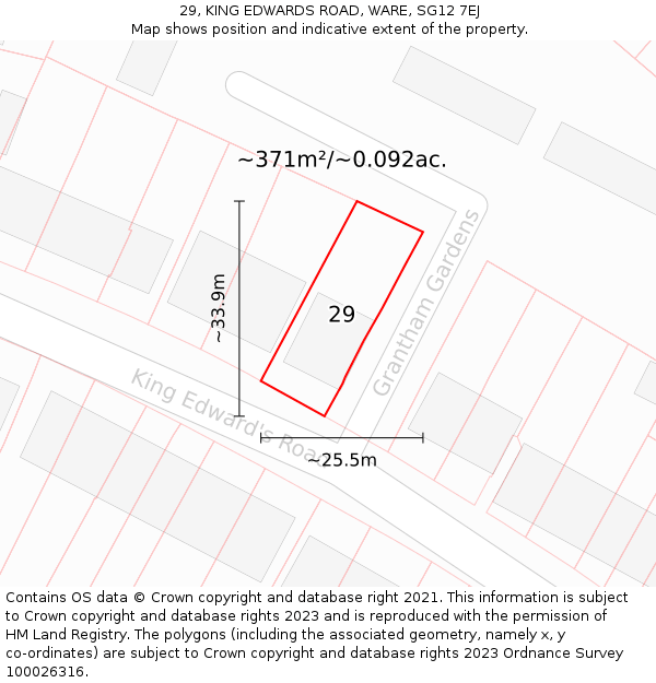 29, KING EDWARDS ROAD, WARE, SG12 7EJ: Plot and title map