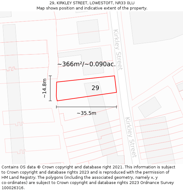 29, KIRKLEY STREET, LOWESTOFT, NR33 0LU: Plot and title map