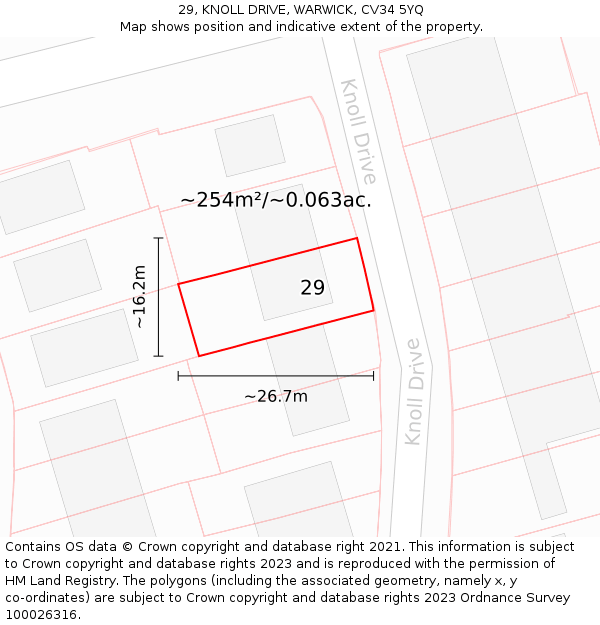 29, KNOLL DRIVE, WARWICK, CV34 5YQ: Plot and title map