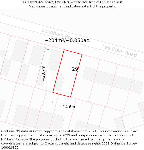 29, LEEDHAM ROAD, LOCKING, WESTON-SUPER-MARE, BS24 7LP: Plot and title map