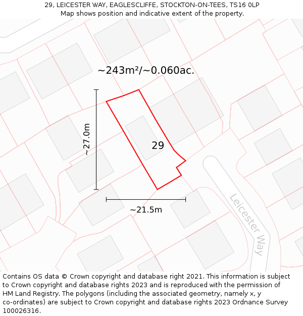 29, LEICESTER WAY, EAGLESCLIFFE, STOCKTON-ON-TEES, TS16 0LP: Plot and title map