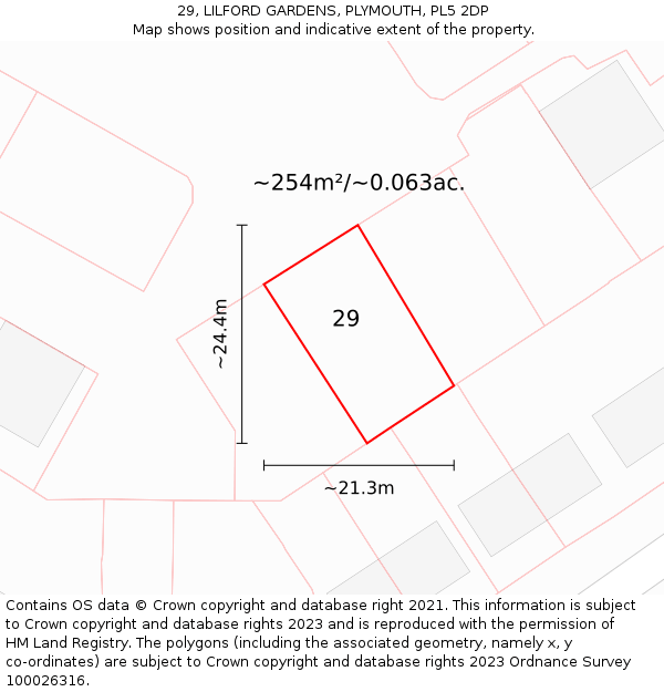 29, LILFORD GARDENS, PLYMOUTH, PL5 2DP: Plot and title map