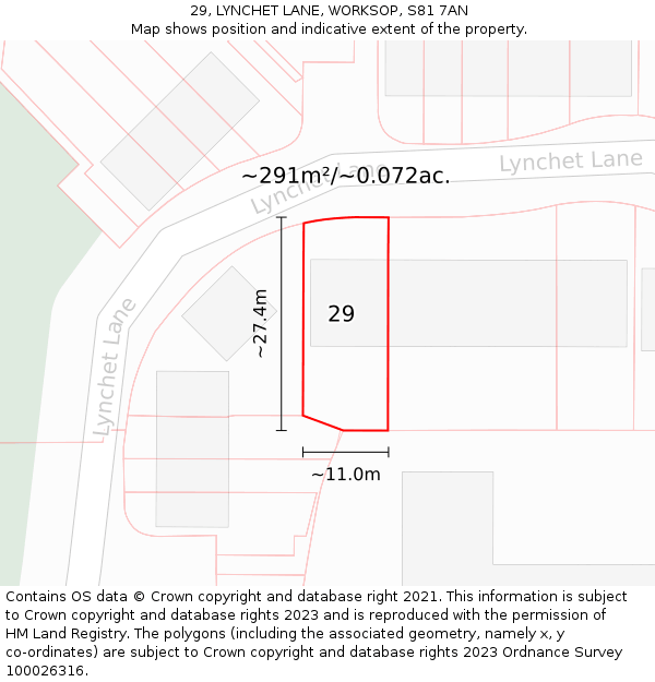 29, LYNCHET LANE, WORKSOP, S81 7AN: Plot and title map