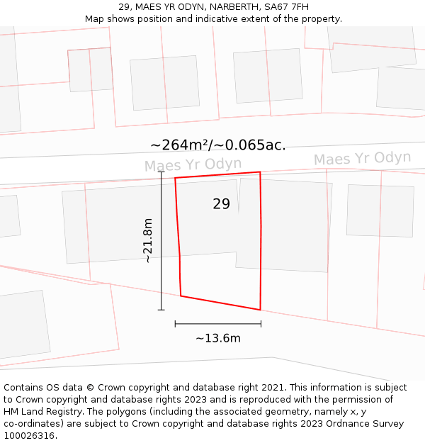 29, MAES YR ODYN, NARBERTH, SA67 7FH: Plot and title map