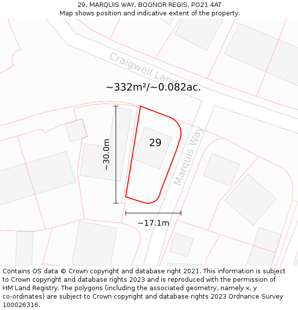 29, MARQUIS WAY, BOGNOR REGIS, PO21 4AT: Plot and title map