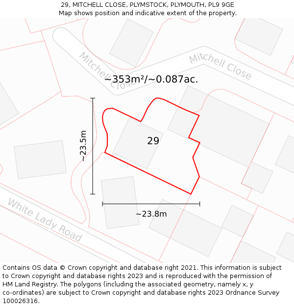 29, MITCHELL CLOSE, PLYMSTOCK, PLYMOUTH, PL9 9GE: Plot and title map