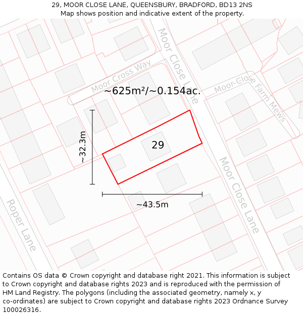 29, MOOR CLOSE LANE, QUEENSBURY, BRADFORD, BD13 2NS: Plot and title map