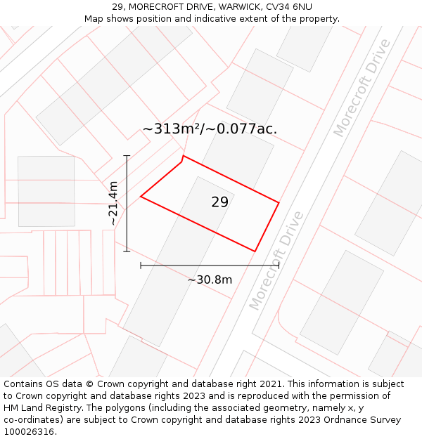 29, MORECROFT DRIVE, WARWICK, CV34 6NU: Plot and title map