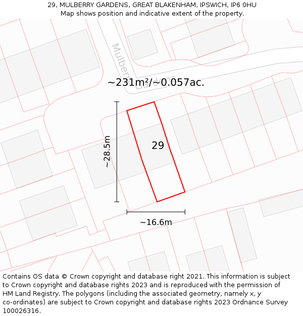 29, MULBERRY GARDENS, GREAT BLAKENHAM, IPSWICH, IP6 0HU: Plot and title map