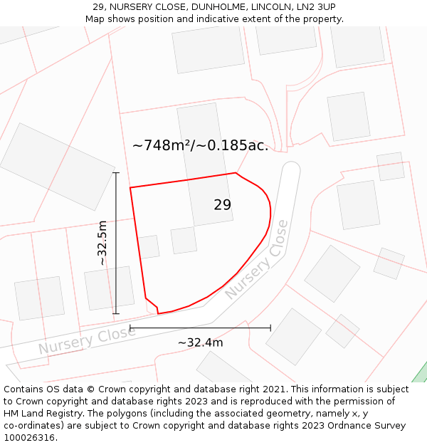 29, NURSERY CLOSE, DUNHOLME, LINCOLN, LN2 3UP: Plot and title map