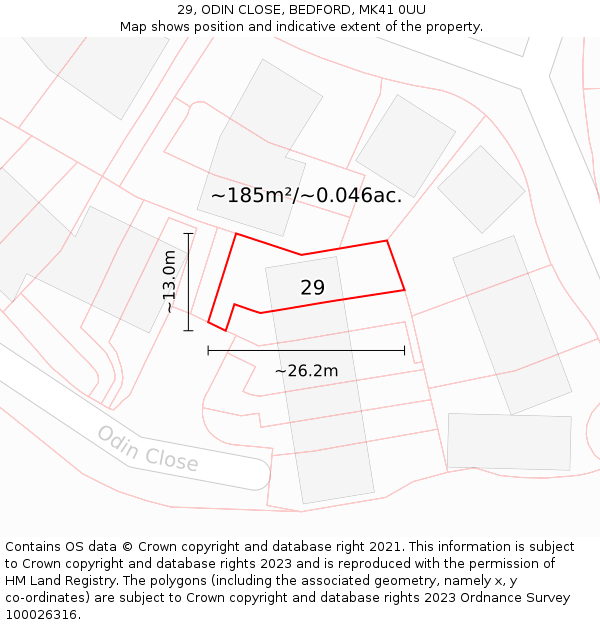 29, ODIN CLOSE, BEDFORD, MK41 0UU: Plot and title map