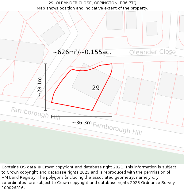 29, OLEANDER CLOSE, ORPINGTON, BR6 7TQ: Plot and title map