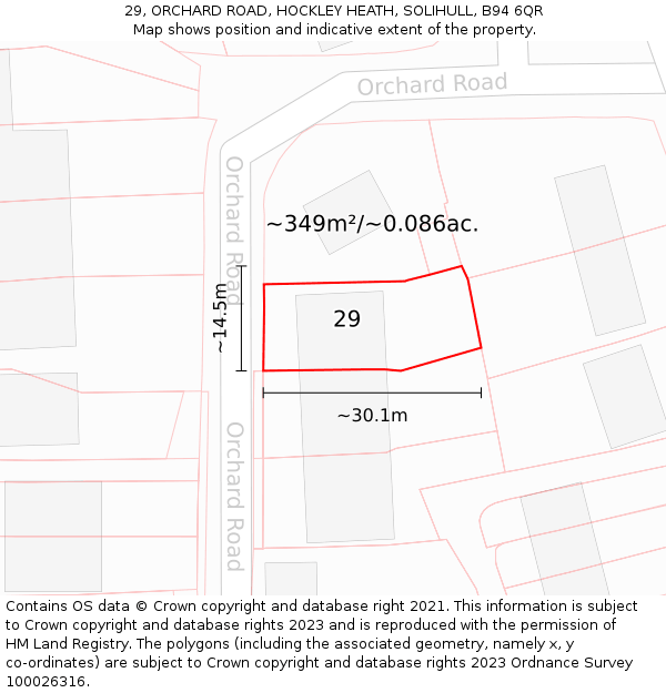 29, ORCHARD ROAD, HOCKLEY HEATH, SOLIHULL, B94 6QR: Plot and title map