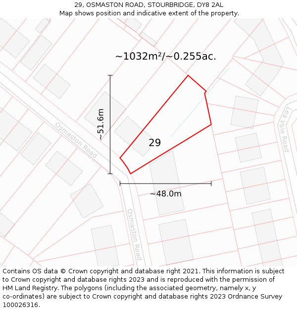 29, OSMASTON ROAD, STOURBRIDGE, DY8 2AL: Plot and title map