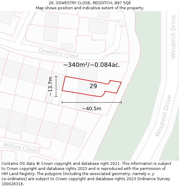 29, OSWESTRY CLOSE, REDDITCH, B97 5QE: Plot and title map