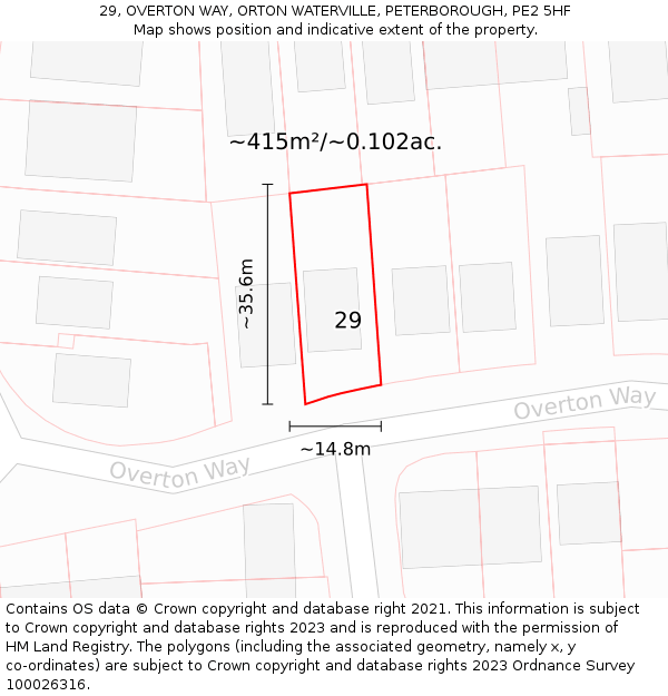 29, OVERTON WAY, ORTON WATERVILLE, PETERBOROUGH, PE2 5HF: Plot and title map