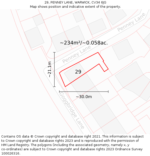 29, PENNEY LANE, WARWICK, CV34 6JG: Plot and title map