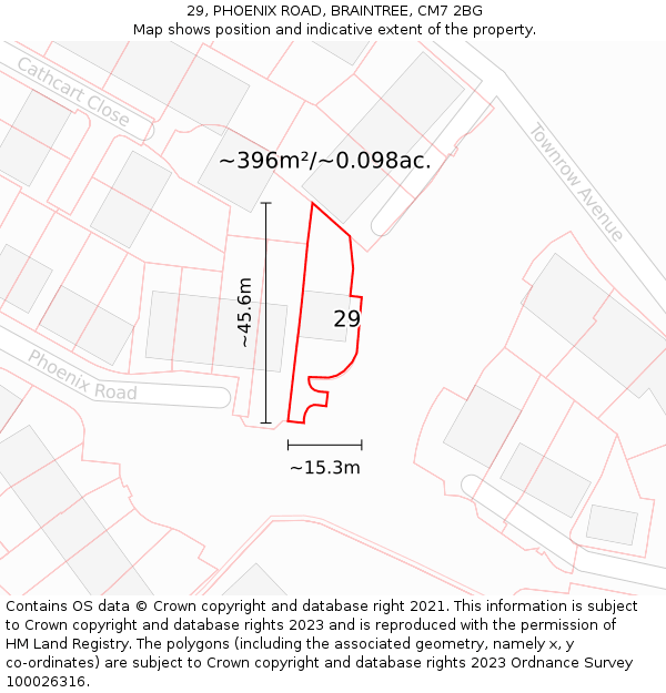 29, PHOENIX ROAD, BRAINTREE, CM7 2BG: Plot and title map