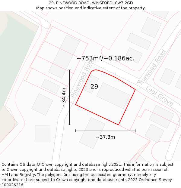 29, PINEWOOD ROAD, WINSFORD, CW7 2GD: Plot and title map