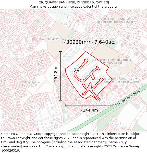 29, QUARRY BANK RISE, WINSFORD, CW7 2GJ: Plot and title map