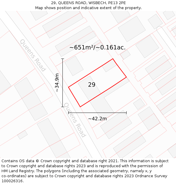 29, QUEENS ROAD, WISBECH, PE13 2PE: Plot and title map