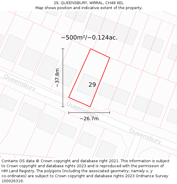 29, QUEENSBURY, WIRRAL, CH48 6EL: Plot and title map